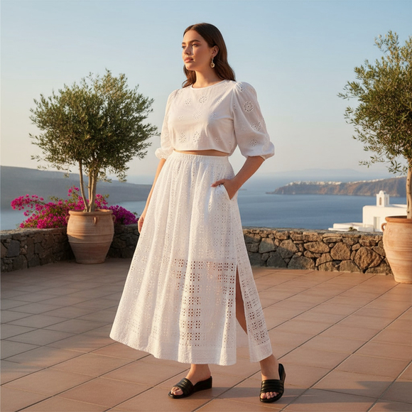 J. Crew Dresses & Skirts - J.Crew White Linen-blend Maxi Side Slit Skirt Eyelet Elastic Waist Plus Size 18